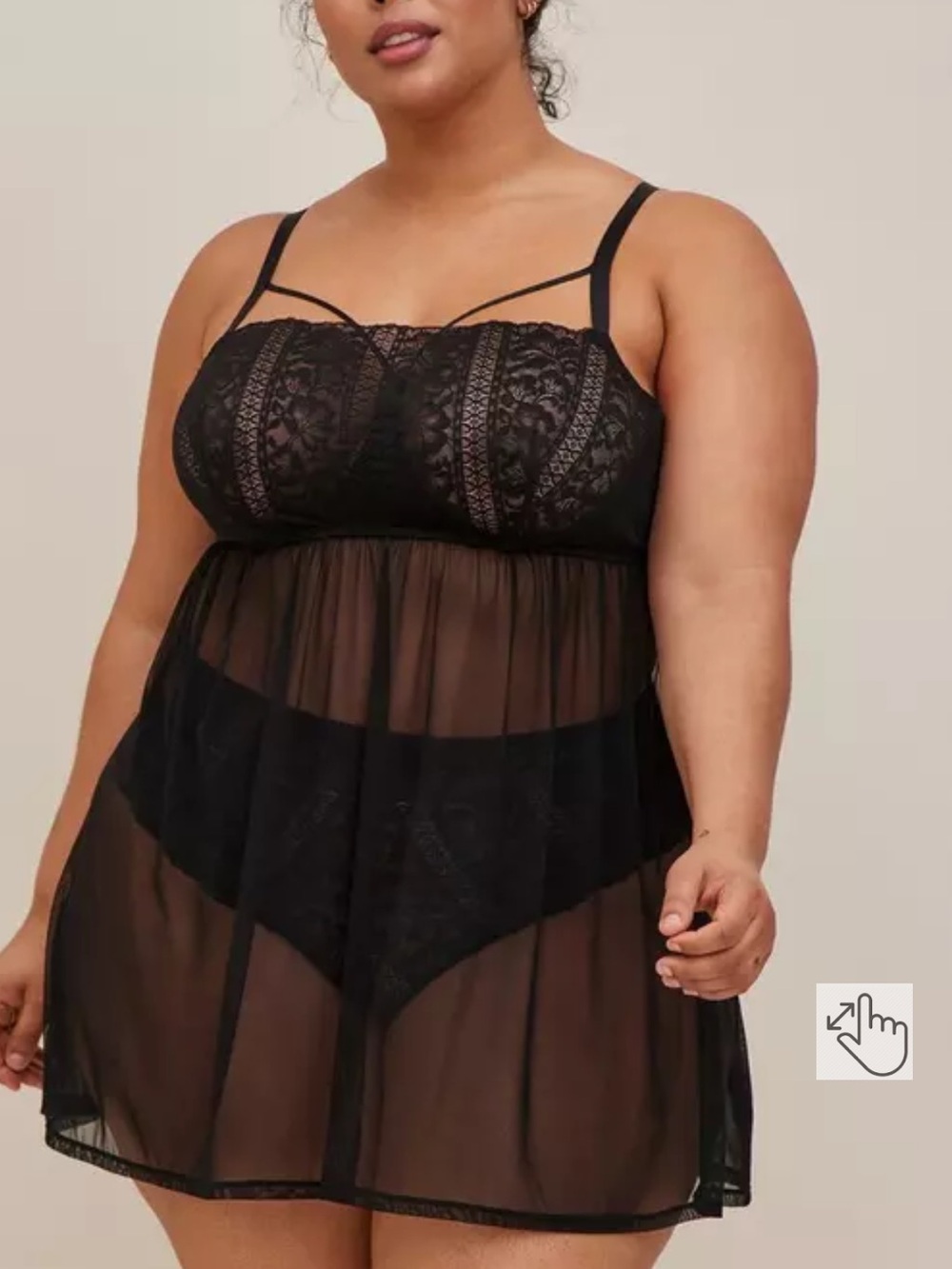 Torrid Striped Floral Lace Babydoll Black